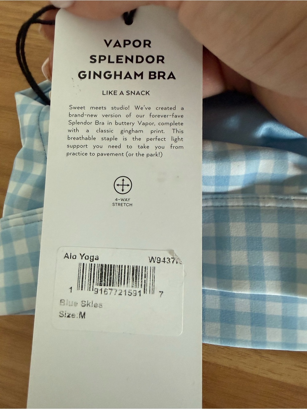 Alo Vapor Splendor Gingham Bra blue skies NWT Size Medium - Picture 7 of 8